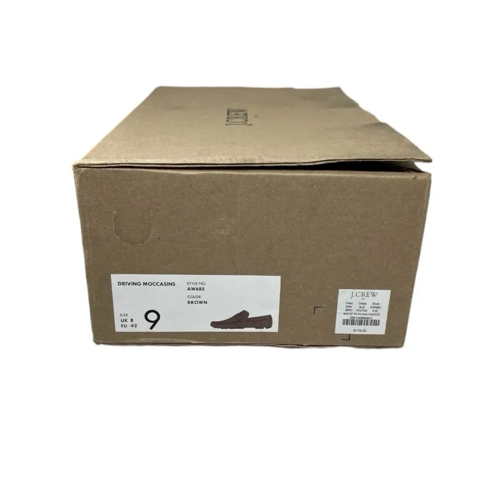 J Crew Mens Leather Driving Loafers 9 Brown‎ Dress Shoes Moccasin AW685